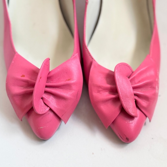 Vintage Pink Leather Stiletto Pumps Bows 8.5 / 9 - Picture 2 of 5